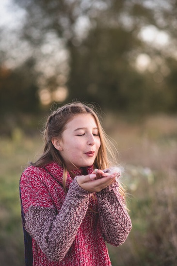 Girl Blowing Dandelion Flower - Outdoor Family Photography Cambridge by Devon Crowell